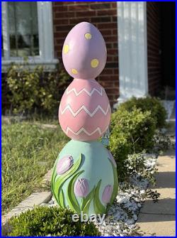 COTTONTAIL LANE 3Ft Easter Stacked Eggs Topiary with Flowers Outdoor/Indoor Decor