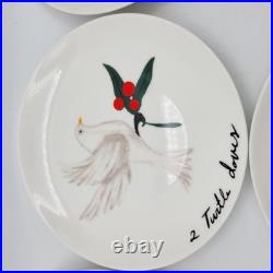 CRATE & BARREL Appetizer Plates Red Metal Stand 12 days of Christmas Porcelain