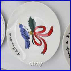 CRATE & BARREL Appetizer Plates Red Metal Stand 12 days of Christmas Porcelain
