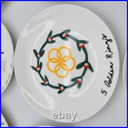 CRATE & BARREL Appetizer Plates Red Metal Stand 12 days of Christmas Porcelain