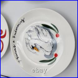 CRATE & BARREL Appetizer Plates Red Metal Stand 12 days of Christmas Porcelain