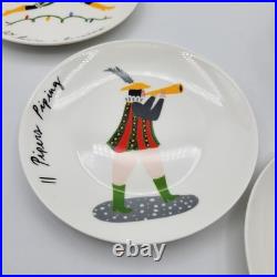 CRATE & BARREL Appetizer Plates Red Metal Stand 12 days of Christmas Porcelain