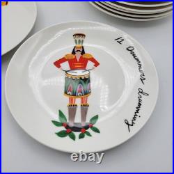 CRATE & BARREL Appetizer Plates Red Metal Stand 12 days of Christmas Porcelain