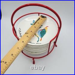 CRATE & BARREL Appetizer Plates Red Metal Stand 12 days of Christmas Porcelain