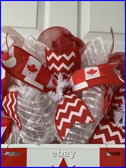 Canada Day Patriotic Wreath Handmade Deco Mesh