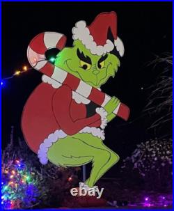 Candy Cane Grinch -Hand Painted Wood Yard Art Christmas Outdoor or Indoor