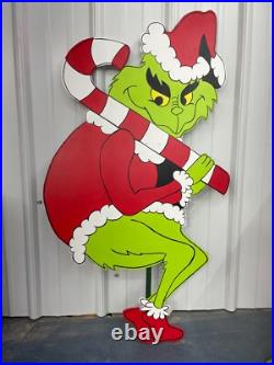 Candy Cane Grinch -Hand Painted Wood Yard Art Christmas Outdoor or Indoor