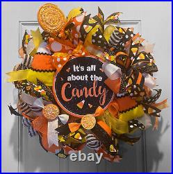 Candy Corn wreath, Halloween wreath, Halloween decor, It's All About Candy wreath