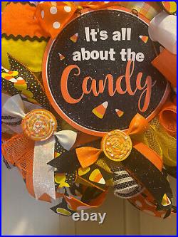Candy Corn wreath, Halloween wreath, Halloween decor, It's All About Candy wreath