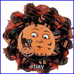 Cat By The Moon Halloween Old Fashioned Wreath Handmade Deco Mesh Cat By The Moon Halloween Old Fashioned Wreath Handmade Deco Mesh