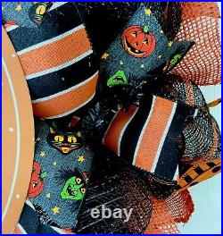 Cat By The Moon Halloween Old Fashioned Wreath Handmade Deco Mesh Cat By The Moon Halloween Old Fashioned Wreath Handmade Deco Mesh