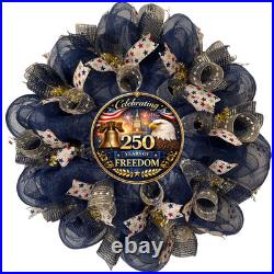 Celebrating 250 years of Freedom Patriotic Deco Mesh Wreath