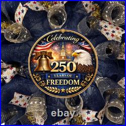 Celebrating 250 years of Freedom Patriotic Deco Mesh Wreath