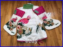 Celerie Kemble Christmas Holiday FLAMINGO Beaded Tree Skirt & Stocking Set NWT
