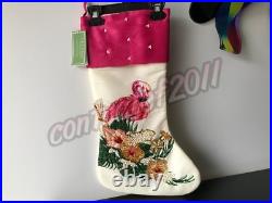 Celerie Kemble Christmas Holiday FLAMINGO Beaded Tree Skirt & Stocking Set NWT