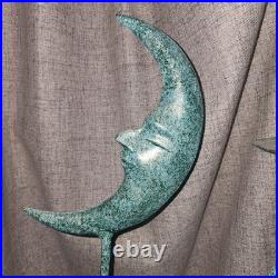Celestial Crescent Moon Candelabra Verdigris Patina Metal Heavy Sculptural Decor