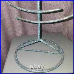 Celestial Crescent Moon Candelabra Verdigris Patina Metal Heavy Sculptural Decor