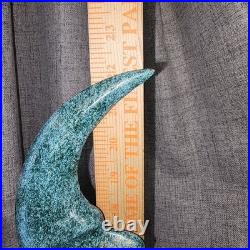 Celestial Crescent Moon Candelabra Verdigris Patina Metal Heavy Sculptural Decor