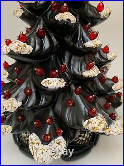 Ceramic Christmas Tree Black Checked Tabletop withSnowithMackenzie Childs Ribbon HP