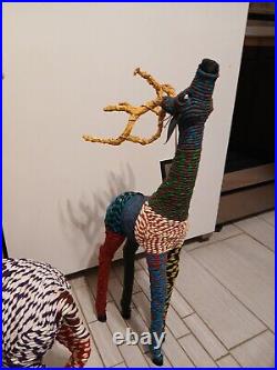 Chindi Fabric Reindeer Figure Set 2 Boho Winter Decor 28 WITH Tags Chindi Fabric Reindeer Figure Set 2 Boho Winter Decor 28 WITH Tags