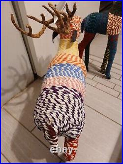 Chindi Fabric Reindeer Figure Set 2 Boho Winter Decor 28 WITH Tags Chindi Fabric Reindeer Figure Set 2 Boho Winter Decor 28 WITH Tags