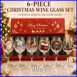 Christmas 3D Wine Glass Collection Gift Box Set, 6 Festive Designs