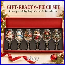 Christmas 3D Wine Glass Collection Gift Box Set, 6 Festive Designs
