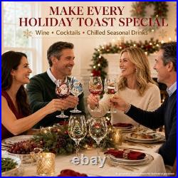 Christmas 3D Wine Glass Collection Gift Box Set, 6 Festive Designs