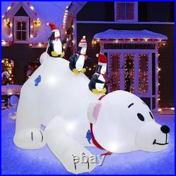 Christmas 7.7L x 6 FTH Inflatables Lighted Polar Bear with Three Penguins, Bl
