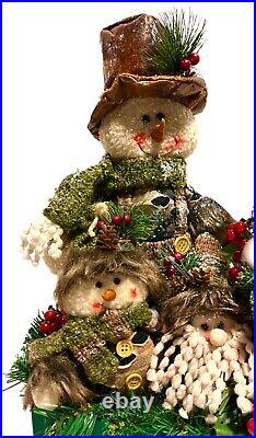 Christmas Centerpiece Snowman Family Winter Arrangement Pine Tree Camoflauge
