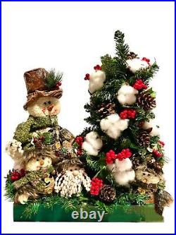 Christmas Centerpiece Snowman Family Winter Arrangement Pine Tree Camoflauge