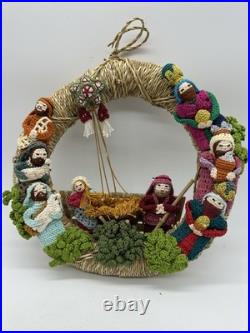 Christmas Crochet Jute Nativity Scene Hanging Wreath 11 Vintage