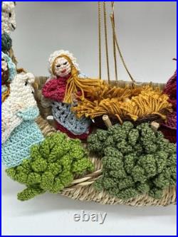 Christmas Crochet Jute Nativity Scene Hanging Wreath 11 Vintage