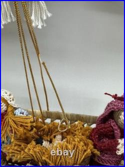 Christmas Crochet Jute Nativity Scene Hanging Wreath 11 Vintage