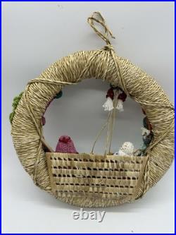 Christmas Crochet Jute Nativity Scene Hanging Wreath 11 Vintage