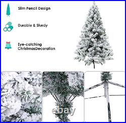 Christmas Decor 7.5FT Artificial Flocked Christmas Tree, Xmas Pencil Tree, Holid