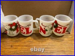 Christmas Fire King Mug Noel Snoopy set of 4