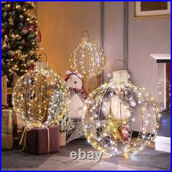 Christmas LED Light Balls for Tree (3 Pack) outside Lighted Sphere with 180 Warm