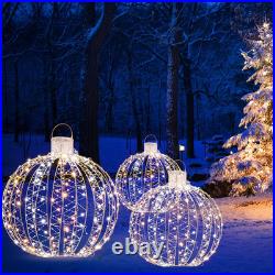Christmas LED Light Balls for Tree (3 Pack) outside Lighted Sphere with 180 Warm