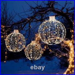 Christmas LED Light Balls for Tree (3 Pack) outside Lighted Sphere with 180 Warm