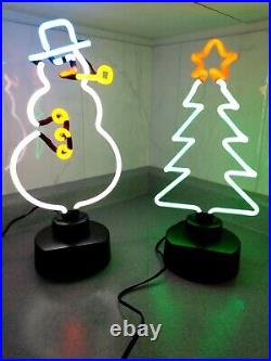 Christmas Neon Sculptures x2 15.5 Tree & 16 Snowman Weighted Base WORKS