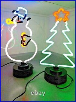 Christmas Neon Sculptures x2 15.5 Tree & 16 Snowman Weighted Base WORKS