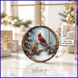 Christmas Ornament Cardinal Winter Scene Wood Tree Hanging Home Decor