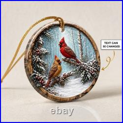 Christmas Ornament Cardinal Winter Scene Wood Tree Hanging Home Decor