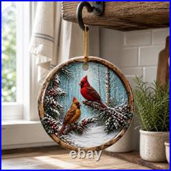 Christmas Ornament Cardinal Winter Scene Wood Tree Hanging Home Decor