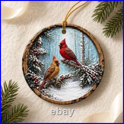 Christmas Ornament Cardinal Winter Scene Wood Tree Hanging Home Decor