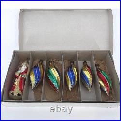 Christmas Ornaments Blown Glass VTG Holiday Teardrop Mica Swirl Glitter + Santa