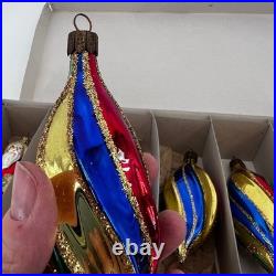 Christmas Ornaments Blown Glass VTG Holiday Teardrop Mica Swirl Glitter + Santa