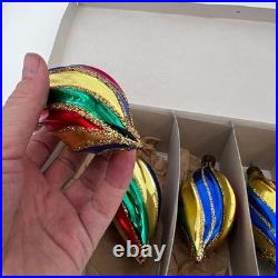 Christmas Ornaments Blown Glass VTG Holiday Teardrop Mica Swirl Glitter + Santa