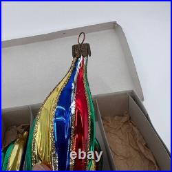 Christmas Ornaments Blown Glass VTG Holiday Teardrop Mica Swirl Glitter + Santa